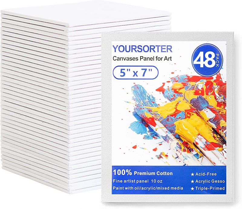 YOURSORTER Small Canvases for Painting 5x7 inch, 48 Pack Bulk Painting Canvas Boards for Novices & Artists, Gesso Primed Acid-Free 100% Cotton, Mini Blank Canvas Panels for Oil, Watercolor, Acrylic - Image 1